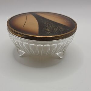Vintage Gold and Black Glass Trinket Box